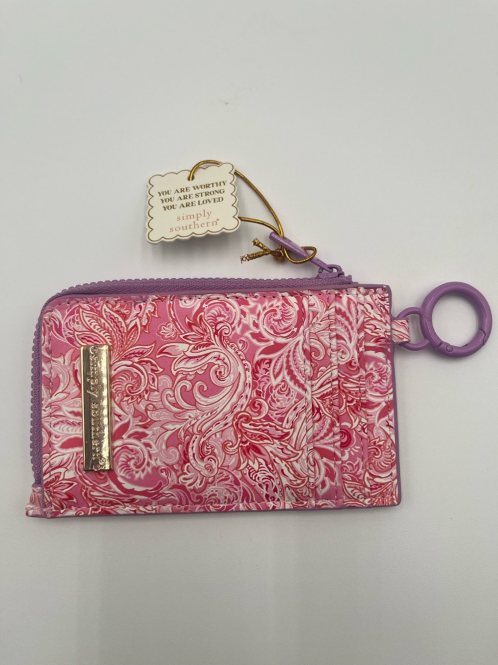 Simply Southern Pink Swirl Card Wallet with Purple Keyring